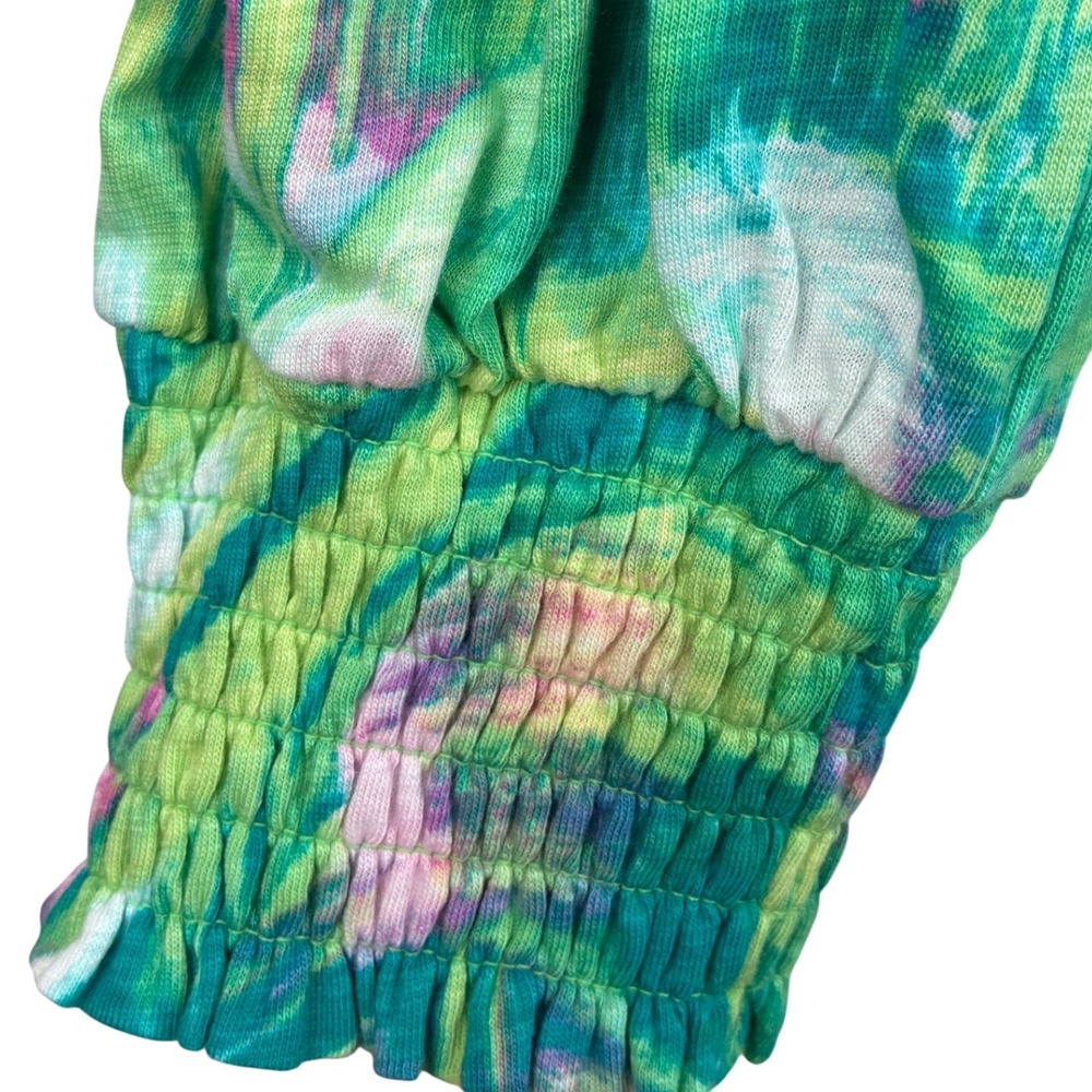 Belle by Kim Gravel 1X Tropical Palm Print Modal Cotton V-Neck Smocked Cuff Top - Picture 5 of 11